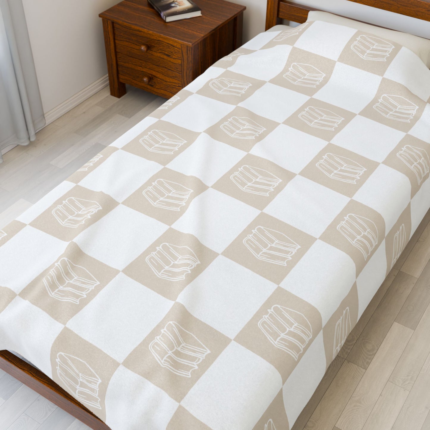 Neutral Checkered Velveteen Plush Blanket | Minimalist Blanket