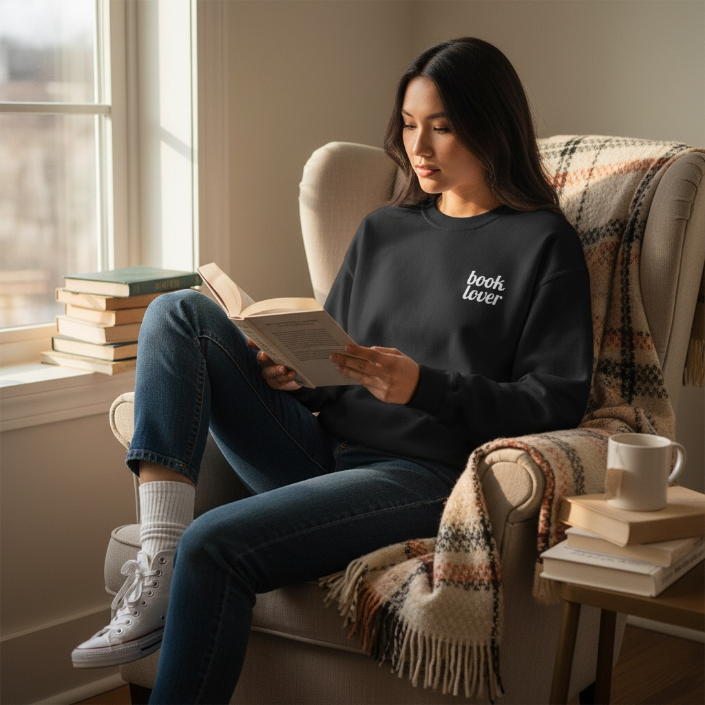 Book Lover Embroidered Sweatshirt | White Threads