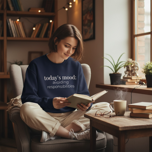 today’s mood: avoiding responsibilities | reader aesthetic crewneck