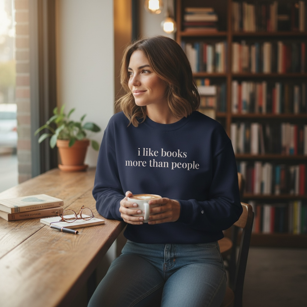 i like books more than people | unhinged reader crewneck