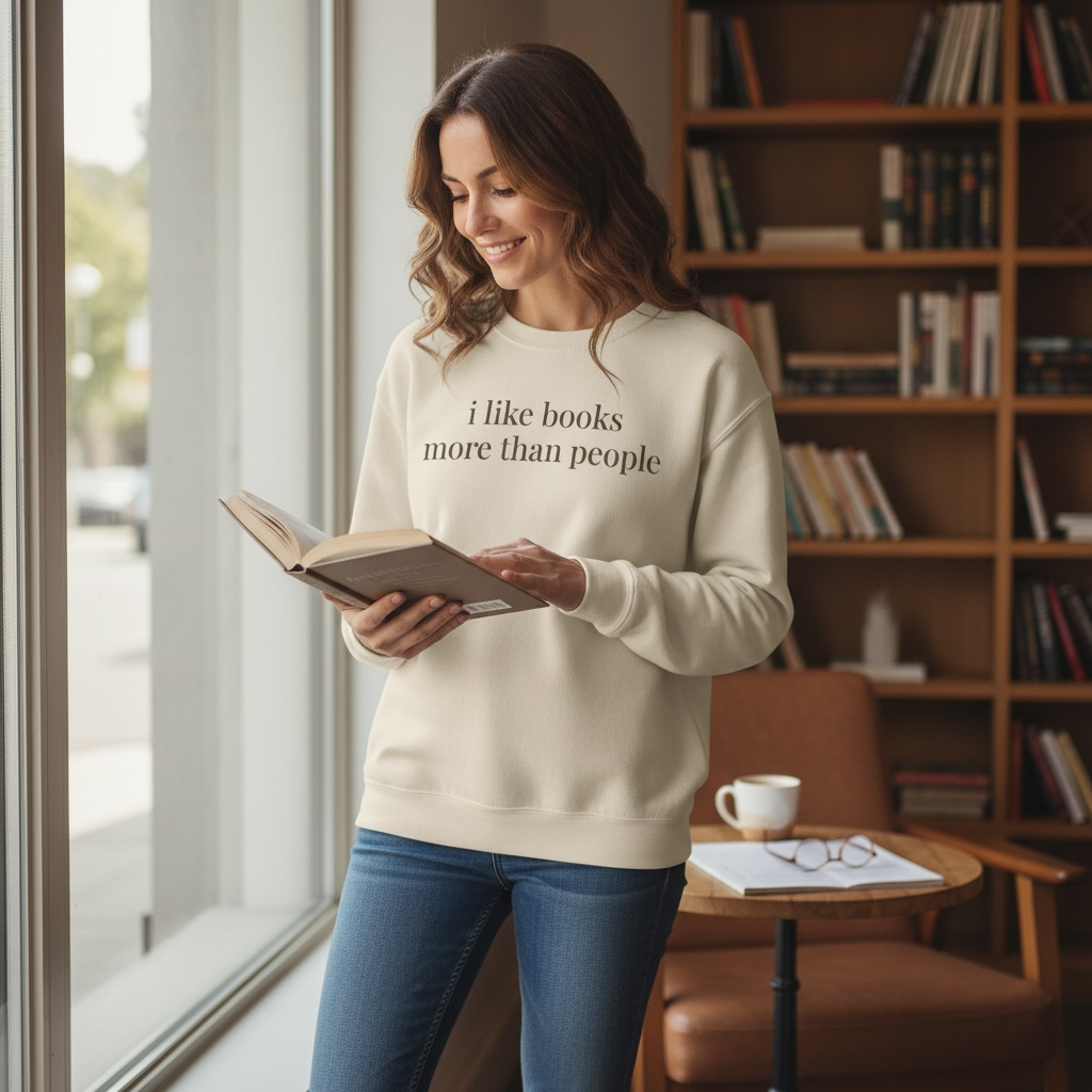 i like books more than people | unhinged reader crewneck
