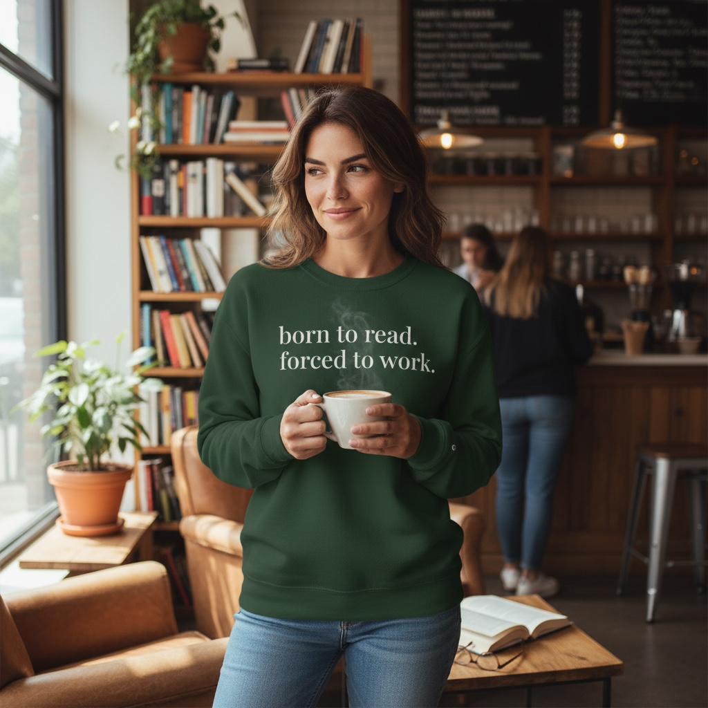 born to read. forced to work. | reader core crewneck
