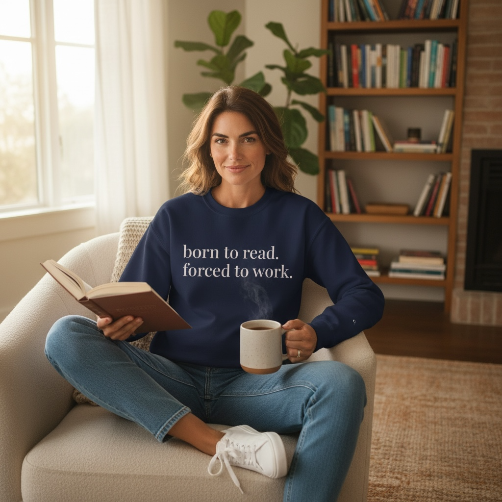 born to read. forced to work. | reader core crewneck