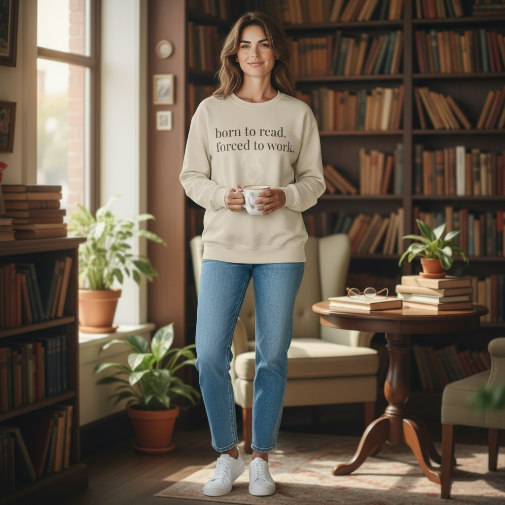 born to read. forced to work. | reader core crewneck