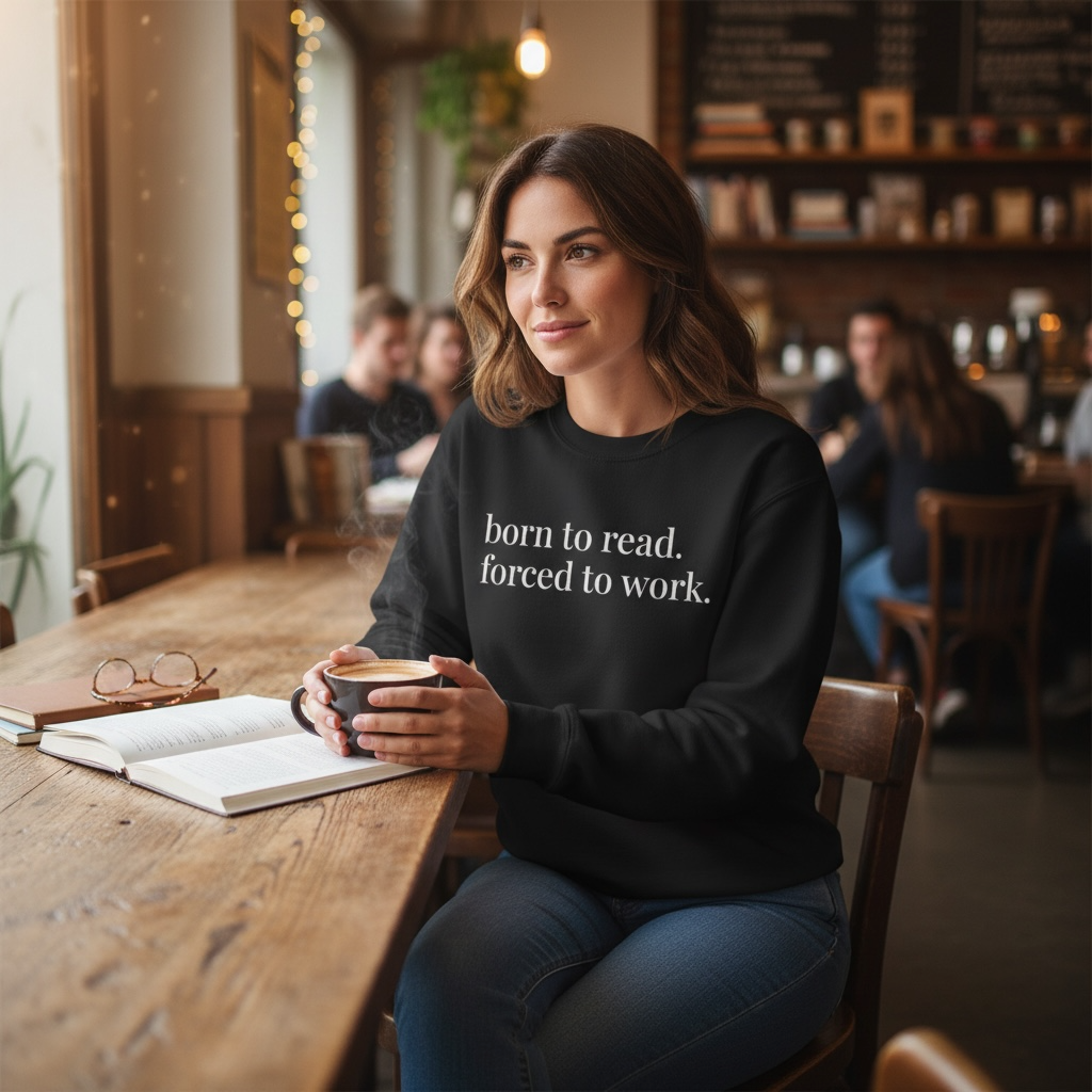 born to read. forced to work. | reader core crewneck