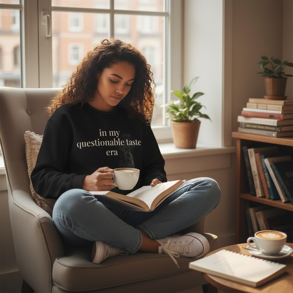 in my questionable taste era | unhinged reader crewneck