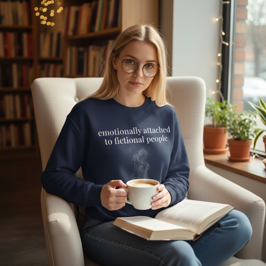 emotionally attached to fictional people | reader core crewneck