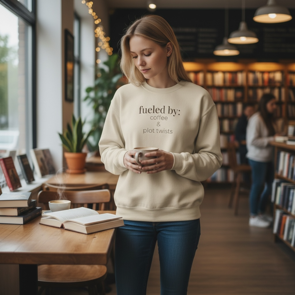fueled by coffee & plot twists | reader core crewneck