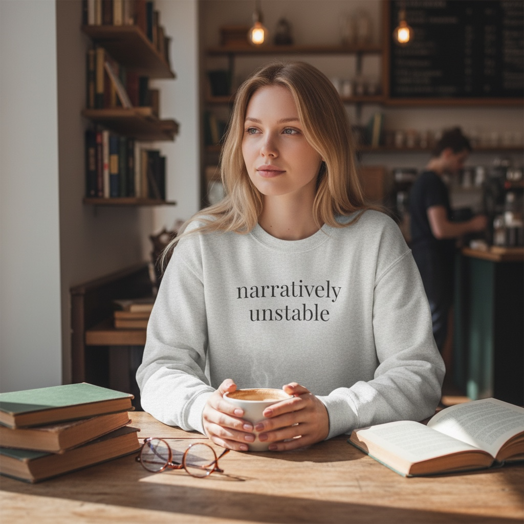 narratively unstable | unhinged reader crewneck