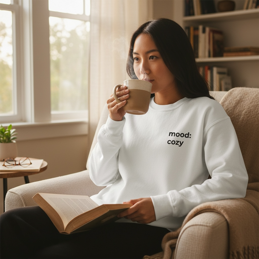 mood: cozy embroidered sweatshirt | black threads