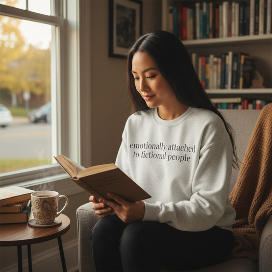 emotionally attached to fictional people | reader core crewneck