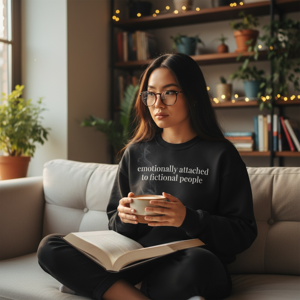 emotionally attached to fictional people | reader core crewneck
