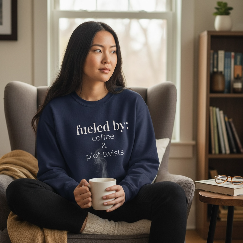 fueled by coffee & plot twists | reader core crewneck